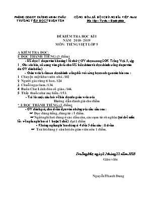 Đề kiểm tra Học kì 1 môn Tiếng Việt Lớp 5 - Năm học 2018-2019 - Trường Tiểu học Thuận Tân (Có đáp án)