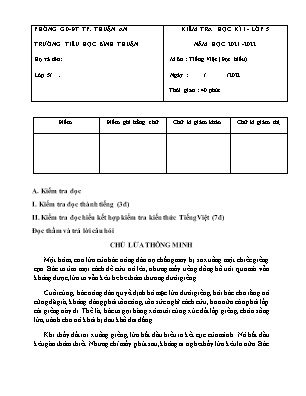 Đề kiểm tra Học kì 1 môn Tiếng Việt Lớp 5 - Năm học 2021-2022 - Trường Tiểu học Bình Thuận (Có đáp án)