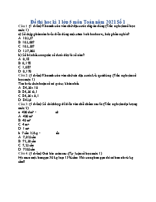 Đề kiểm tra Học kì 1 môn Toán Lớp 5 - Đề số 1 - Năm học 2021-2022