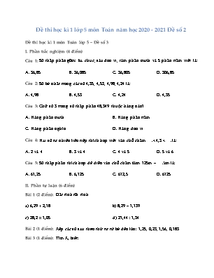 Đề kiểm tra Học kì 1 môn Toán Lớp 5 - Đề số 2 - Năm học 2021-2022 (Có đáp án)