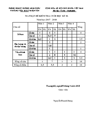 Đề kiểm tra Học kì 2 môn Toán Lớp 5 - Năm học 2017-2018 - Trường Tiểu học Thuận Tân (Có đáp án)