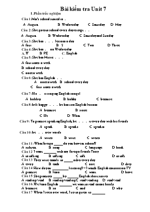 Đề kiểm tra môn Tiếng Anh Lớp 5 - Unit 7 (Có đáp án)
