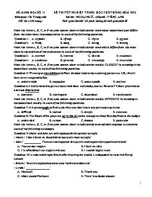 Đề thi thử THPT Quốc gia môn Tiếng Anh - Đề số 11 - Năm học 2022