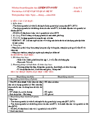 Giáo án Luyện từ và câu Lớp 5 - Bài: Luyện tập về quan hệ từ - Năm học 2021-2022