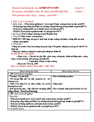 Giáo án Luyện từ và câu Lớp 5 - Bài: Mở rộng vốn từ Bảo vệ môi trường - Năm học 2021-2022