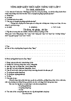 Giáo án Luyện từ và câu Lớp 5 - Tổng hợp kiến thức cả năm