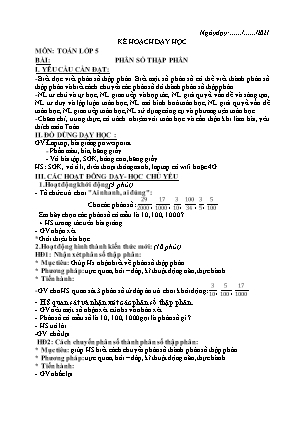Giáo án môn Toán Lớp 5 - Phân số thập phân - Năm học 2021-2022