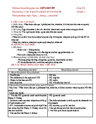 Giáo án Tập làm văn Lớp 5 - Bài: Cấu tạo của bài văn tả người - Năm học 2021-2022