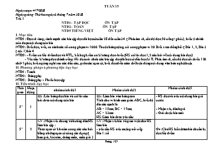 Giáo án Toán và Tiếng Việt Lớp 5 - Tuần 35 - Năm học 2019-2020