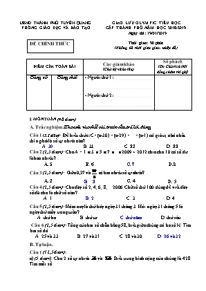 Giao lưu Olympic Tiểu học cấp Thành phố - Đề chính thức - Năm học 2018-2019 - Sở Giáo dục và đào tạo Tuyên Quang (Có đáp án)