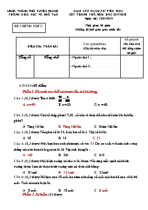 Giao lưu Olympic Tiểu học cấp Thành phố - Đề chính thức - Năm học 2017-2018 - Sở Giáo dục và đào tạo Tuyên Quang (Có đáp án)