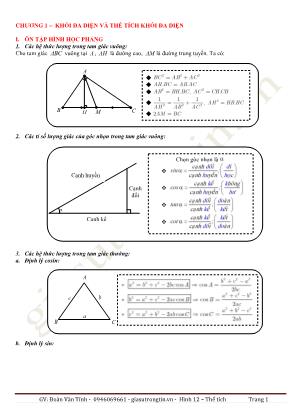 Lý thuyết Hình học Lớp 12 - Chương 1: Khối đa diện và thể tích khối đa diện