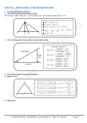 Lý thuyết và bài tập Hình học Lớp 12 - Chương 1: Khối đa diện và thể tích khối đa diện