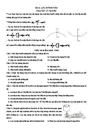 Lý thuyết và bài tập Vật lí Lớp 10 - Bài 6: Lực hướng tâm (Có đáp án)