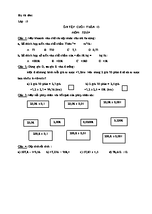 Ôn tập cuối tuần môn Toán Lớp 5 - Tuần 13
