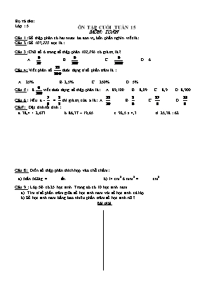 Ôn tập cuối tuần môn Toán Lớp 5 - Tuần 15