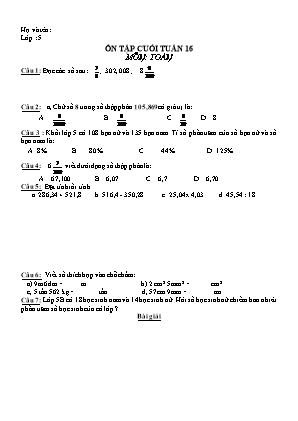 Ôn tập cuối tuần môn Toán Lớp 5 - Tuần 16