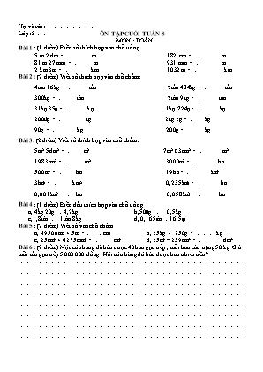 Ôn tập cuối tuần môn Toán Lớp 5 - Tuần 8