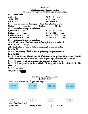 Phiếu bài tập môn Toán Lớp 5 - Tuần 12