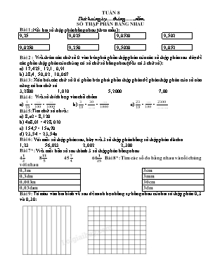 Phiếu bài tập môn Toán Lớp 5 - Tuần 8 (Tiếp theo)