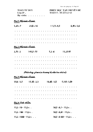 Phiếu học tập Chuyên đề môn Toán Lớp 5 - Tuần 12+13