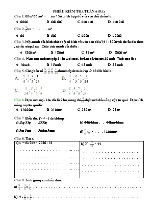 Phiếu kiểm tra môn Toán Lớp 5 - Tuần 6