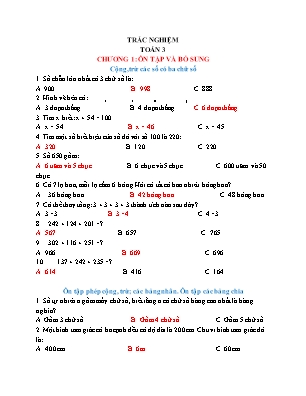 Trắc nghiệm môn Toán Lớp 3 - Chương 1: Cộng, trừ các số có ba chữ số (Có đáp án)