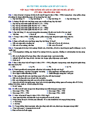 Bài tập trắc nghiệm môn Lịch sử Lớp 9 - Bài 33: Việt Nam trên đường đổi mới đi lên Chủ nghĩa Xã hội (Từ năm 1986 đến năm 2000) - Năm học 2022-2023 (Có đáp án)