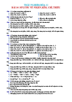 Bài tập trắc nghiệm môn Hóa học Lớp 12 - Bài 36: Sơ lược về niken, kẽm, chì, thiếc - Năm học 2022-2023 (Có đáp án)
