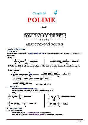 Chuyên đề Hóa học Lớp 12 - Chuyên đề 4: Polime - Năm học 2022-2023