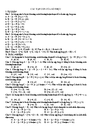 Bài tập Toán Lớp 10 (Sách Chân trời sáng tạo) - Các tập con của số thực