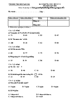 Bài kiểm tra cuối học kỳ II môn Toán Lớp 1 - Năm học 2019-2020 - Trường Tiểu học Vạn Kim (Có đáp án)