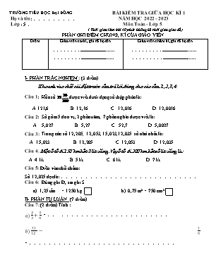 Bài kiểm tra giữa học kì 1 môn Toán, Tiếng Việt Lớp 5 - Năm học 2022-2023 - Trường Tiểu học Đại Đồng (Có đáp án)
