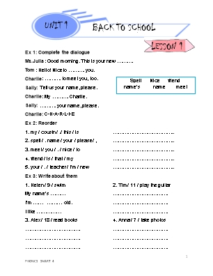 Bài tập bổ trợ Tiếng Anh Lớp 4 (Phonics Smart) - Unit 1: Back to school