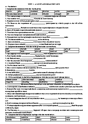Bài tập Tiếng Anh Lớp 11 (Global Success) - Unit 1: A long and heathy life
