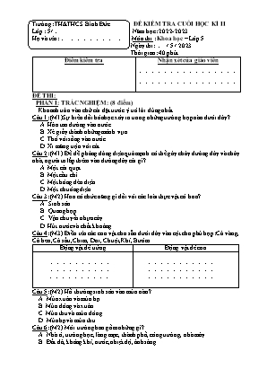 Đề kiểm tra cuối học kì II môn Khoa học Lớp 5 - Năm học 2022-2023 - Trường TH&THCS Bình Đức (Có đáp án)