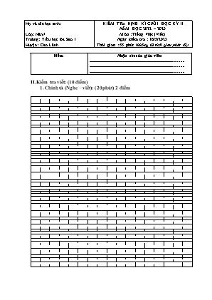 Đề kiểm tra định kỳ cuối học kỳ II môn Tiếng Việt (Viết) Lớp 5 - Năm học 2022-2023 - Trường Tiểu học Ba Sao 1