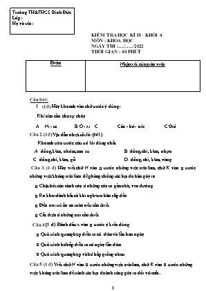 Đề kiểm tra học kì II môn Khoa học Lớp 4 - Năm học 2021-2022 - Trường TH&THCS Bình Đức (Có đáp án)