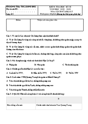 Đề kiểm tra học kỳ II môn Lịch sử&Địa lí Lớp 4 - Năm học 2022-2023 - Trường TH&THCS Bình Đức (Có đáp án)