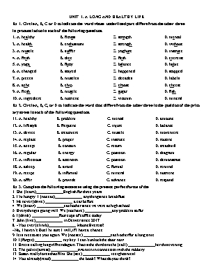 Đề ôn tập Tiếng Anh Lớp 11 (Global Success) - Unit 1: A long and heathy life