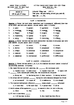 Đề thi chọn học sinh giỏi cấp tỉnh môn Tiếng Anh Lớp 11 - Sở Giáo dục và Đào tạo Lai Châu