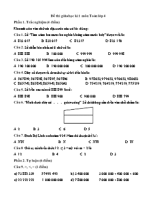 Đề thi giữa học kì 1 môn Toán Lớp 4