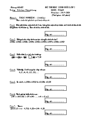 Đề thi học sinh giỏi môn Toán Lớp 5 - Năm học 2019-2020 - Trường Tiểu học Thành Long (Có đáp án)