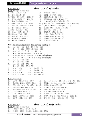 Ôn tập toán học kì 1 môn Toán Lớp 5 - Lê Phương Chi