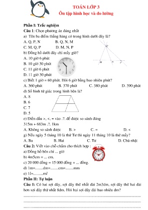 Ôn tập Toán Lớp 3 - Chủ đề: Hình học và đo lường