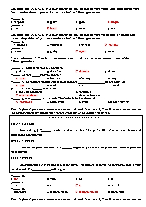Đề thi tuyển sinh vào Lớp 10 môn Tiếng Anh - Practice 14 (Có đáp án)